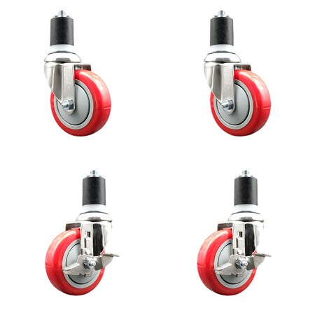 Service Caster 4 Inch 316SS Red Poly Swivel 1-7/8 Inch Expanding Stem Caster Brake SCC, 2PK SS316EX20S414-PPUB-RED-2-TLB-2-178